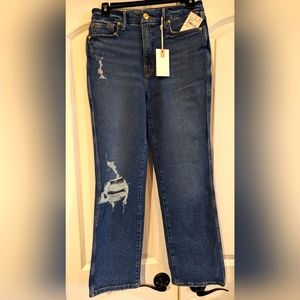 Good American NWT Womens Size 4/27 Blue Good Curve Straight Leg Distressed Jeans
